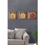 Oscar Stone Decor Masif (Ahşap) Çerçeveli 3'lü Set Taş Tablo Pano 28x28 cm Ayetel Nazar Nar Dua