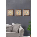 Oscar Stone Decor Masif (ahşap) Çerçeveli 3'lü Set Taş Tablo Pano 28x28 Cm Balık Deniz Yıldızı Deniz Atı 3PRMT-30-0017