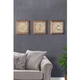 Oscar Stone Decor Masif (Ahşap) Çerçeveli 3'lü Set Taş Tablo Pano 28X28 cm Balık Deniz Yıldızı Deniz Atı