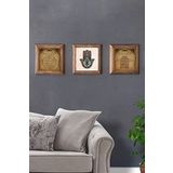 Oscar Stone Decor Masif (Ahşap) Çerçeveli 3'lü Set Taş Tablo Pano 28X28 cm Bereket Ayetel Fatma Ana
