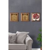 Oscar Stone Decor Masif (Ahşap) Çerçeveli 3'lü Set Taş Tablo Pano 28X28 cm Bereket Ayetel Nar Ağacı