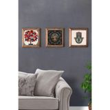 Oscar Stone Decor Masif (Ahşap) Çerçeveli 3'Lü Set Taş Tablo Pano 28X28 Cm Bereket Ayetel Nar Dua 3Prmt-40-0598