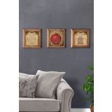 Oscar Stone Decor Masif (Ahşap) Çerçeveli 3'lü Set Taş Tablo Pano 28x28 cm Bereket Ayetel Nar Dua