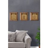 Oscar Stone Decor Masif (Ahşap) Çerçeveli 3'lü Set Taş Tablo Pano 28X28 cm Bereket Ayetel Nazar Dua