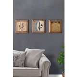 Oscar Stone Decor Masif (Ahşap) Çerçeveli 3'lü Set Taş Tablo Pano 28X28 cm Bereket Vav Elif