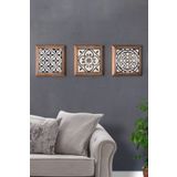Oscar Stone Decor Masif (Ahşap) Çerçeveli 3'lü Set Taş Tablo Pano 28X28 cm Blue Pattern Mavi Desen