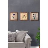 Oscar Stone Decor Masif (Ahşap) Çerçeveli 3'lü Set Taş Tablo Pano 28X28 cm Çiçek Seti Flower Set