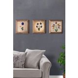 Oscar Stone Decor Masif (Ahşap) Çerçeveli 3'lü Set Taş Tablo Pano 28X28 cm Çiçekler Flowers