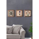 Oscar Stone Decor Masif Ahşap Çerçeveli 3'Lü Set Taş Tablo Pano 28X28 Cm Desen Ebruli Seti 3Prmt-40-0125