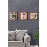 Oscar Stone Decor Masif (Ahşap) Çerçeveli 3'lü Set Taş Tablo Pano 28X28 cm Desen Ebruli Seti