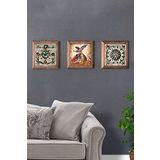 Oscar Stone Decor Masif (Ahşap) Çerçeveli 3'lü Set Taş Tablo Pano 28x28 cm Desen Seti Semazen