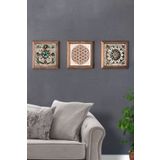 Oscar Stone Decor Masif (Ahşap) Çerçeveli 3'lü Set Taş Tablo Pano 28x28 cm Desen Seti Yaşam Çiçeği