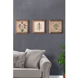 Oscar Stone Decor Masif (ahşap) Çerçeveli 3'lü Set Taş Tablo Pano 28x28 Cm Ebruli Elif Hayat Ağacı 3PRMT-40-0492