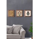 Oscar Stone Decor Masif (Ahşap) Çerçeveli 3'lü Set Taş Tablo Pano 28X28 cm Ebruli Fatma Ana Esmaül
