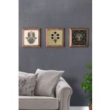 Oscar Stone Decor Masif (Ahşap) Çerçeveli 3'lü Set Taş Tablo Pano 28X28 cm Ebruli Hayat Ağacı Tree
