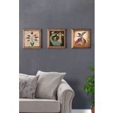 Oscar Stone Decor Masif (Ahşap) Çerçeveli 3'lü Set Taş Tablo Pano 28x28 cm Ebruli Şahmeran Semazen