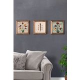 Oscar Stone Decor Masif (Ahşap) Çerçeveli 3'lü Set Taş Tablo Pano 28x28 cm Ebruli Seti ve Elif