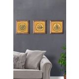 Oscar Stone Decor Masif (Ahşap) Çerçeveli 3'lü Set Taş Tablo Pano 28X28 cm Elhamdülilah Felak İhlas
