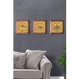 Oscar Stone Decor Masif (Ahşap) Çerçeveli 3'lü Set Taş Tablo Pano 28X28 cm Elhamdülillah Bismillah