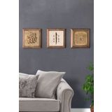 Oscar Stone Decor Masif (Ahşap) Çerçeveli 3'lü Set Taş Tablo Pano 28x28 cm Elif Esmaül Allah