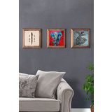 Oscar Stone Decor Masif (Ahşap) Çerçeveli 3'lü Set Taş Tablo Pano 28x28 cm Elif Fil Semazen