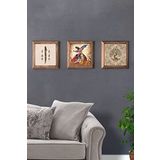 Oscar Stone Decor Masif (Ahşap) Çerçeveli 3'lü Set Taş Tablo Pano 28x28 cm Elif Semazen Hayat Ağacı