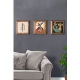 Oscar Stone Decor Masif (Ahşap) Çerçeveli 3'lü Set Taş Tablo Pano 28x28 cm Elif Semazen Şahmeran