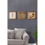 Oscar Stone Decor Masif (Ahşap) Çerçeveli 3'lü Set Taş Tablo Pano 28X28 cm Elif Vav Nazar Seti 3PRMT-40-0069
