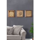 Oscar Stone Decor Masif (Ahşap) Çerçeveli 3'lü Set Taş Tablo Pano 28x28 cm Esmaül Bereket Allah