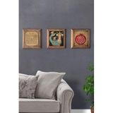 Oscar Stone Decor Masif (Ahşap) Çerçeveli 3'Lü Set Taş Tablo Pano 28X28 Cm Esmaül Hüsna Şahmeran 3Prmt-40-0476