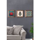 Oscar Stone Decor Masif (Ahşap) Çerçeveli 3'lü Set Taş Tablo Pano 28x28 cm Fatma Ana Eli Nar