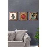 Oscar Stone Decor Masif (Ahşap) Çerçeveli 3'lü Set Taş Tablo Pano 28x28 cm Fatma Ana Eli Şahmeran 3PRMT-40-0429