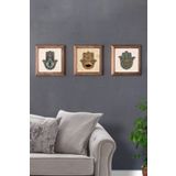 Oscar Stone Decor Masif (Ahşap) Çerçeveli 3'lü Set Taş Tablo Pano 28X28 cm Fatma Ana Eli Set