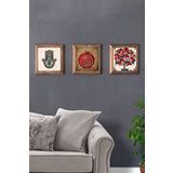 Oscar Stone Decor Masif (Ahşap) Çerçeveli 3'lü Set Taş Tablo Pano 28x28 cm Fatma Ana Nar Ağacı