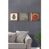 Oscar Stone Decor Masif (Ahşap) Çerçeveli 3'lü Set Taş Tablo Pano 28x28 cm Fatma Ana Yaşam Çiçeği