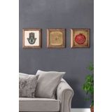Oscar Stone Decor Masif (Ahşap) Çerçeveli 3'lü Set Taş Tablo Pano 28x28 cm Fatma Esmaül Hüsna Nar
