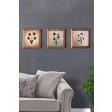Oscar Stone Decor Masif (Ahşap) Çerçeveli 3'lü Set Taş Tablo Pano 28X28 cm Flower Çiçek