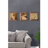 Oscar Stone Decor Masif (Ahşap) Çerçeveli 3'lü Set Taş Tablo Pano 28X28 cm Gustav Klimt Resimleri