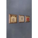 Oscar Stone Decor Masif (ahşap) Çerçeveli 3'lü Set Taş Tablo Pano 28x28 Cm Hayat Ağaç Ayetel Nar Dua 3PRMT-40-0428