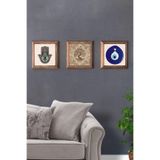 Oscar Stone Decor Masif (Ahşap) Çerçeveli 3'Lü Set Taş Tablo Pano 28X28 Cm Hayat Ağacı Fatma Ana Eli 3Prmt-40-0251