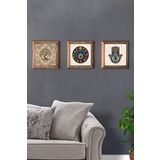 Oscar Stone Decor Masif (Ahşap) Çerçeveli 3'lü Set Taş Tablo Pano 28X28 cm Hayat Ağacı Fatma Ana Eli