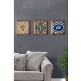 Oscar Stone Decor Masif (ahşap) Çerçeveli 3'lü Set Taş Tablo Pano 28x28 cm Hayat Ağacı Nazar Boncuğu 3PRMT-40-0276