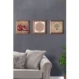 Oscar Stone Decor Masif (ahşap) Çerçeveli 3'lü Set Taş Tablo Pano 28x28 Cm Hayat Ağacı Yaşam Çiçeği 3PRMT-40-0566