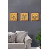 Oscar Stone Decor Masif Ahşap Çerçeveli 3'Lü Set Taş Tablo Pano 28X28 Cm Ihlas Felak Ayetel Kürsi 3Prmt-40-0258