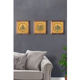 Oscar Stone Decor Masif (Ahşap) Çerçeveli 3'lü Set Taş Tablo Pano 28X28 cm İhlas Felak Ayetel Kürsi