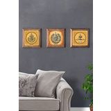 Oscar Stone Decor Masif (Ahşap) Çerçeveli 3'lü Set Taş Tablo Pano 28X28 cm İhlas Felak SubhanAllah