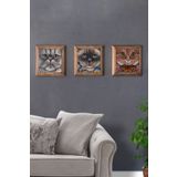 Oscar Stone Decor Masif (ahşap) Çerçeveli 3'lü Set Taş Tablo Pano 28x28 Cm Kediler Kedi Cat Cats 3PRMT-30-0015