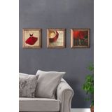 Oscar Stone Decor Masif (ahşap) Çerçeveli 3'lü Set Taş Tablo Pano 28x28 Cm Kırmızı Etek Fincan Elbise 3PRMT-20-0006