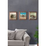 Oscar Stone Decor Masif (ahşap) Çerçeveli 3'lü Set Taş Tablo Pano 28x28 Cm Kız Kulesi Tramvay Vapur 3PRMT-40-0079