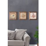 Oscar Stone Decor Masif (Ahşap) Çerçeveli 3'lü Set Taş Tablo Pano 28X28 cm Muhammed Allah